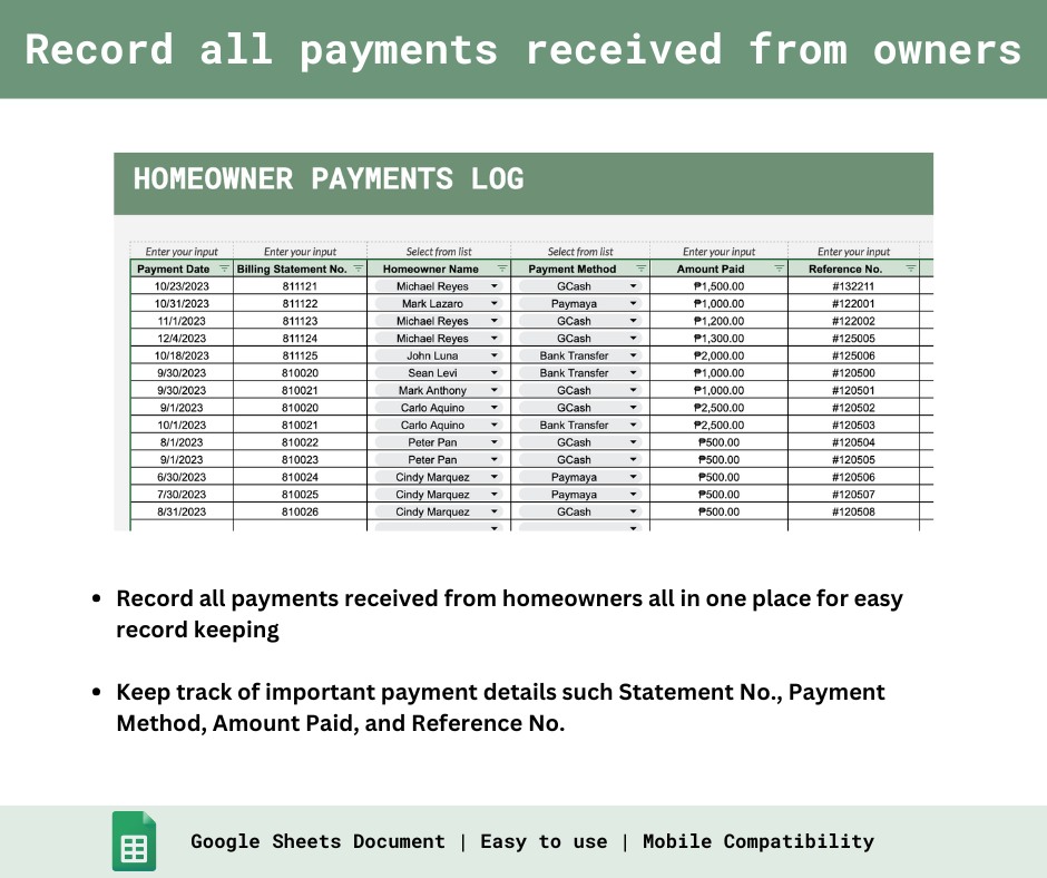 Homeowners Association Payments Tracker