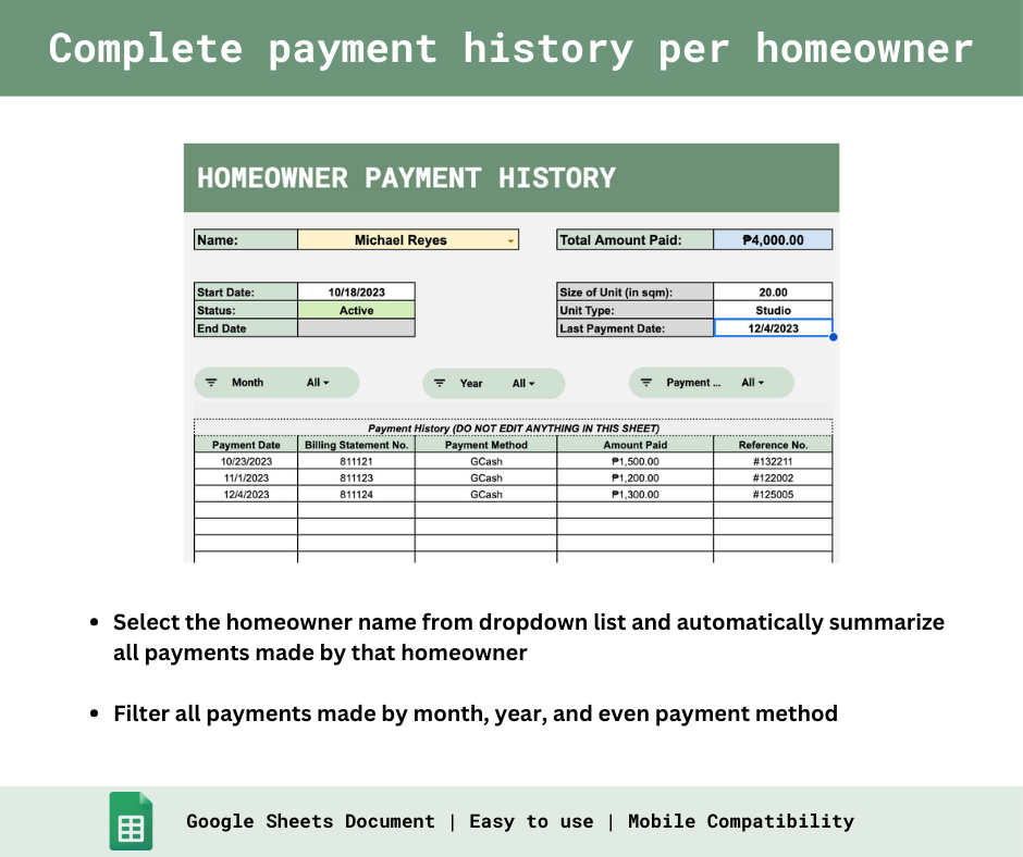 Homeowners Association Payments Tracker