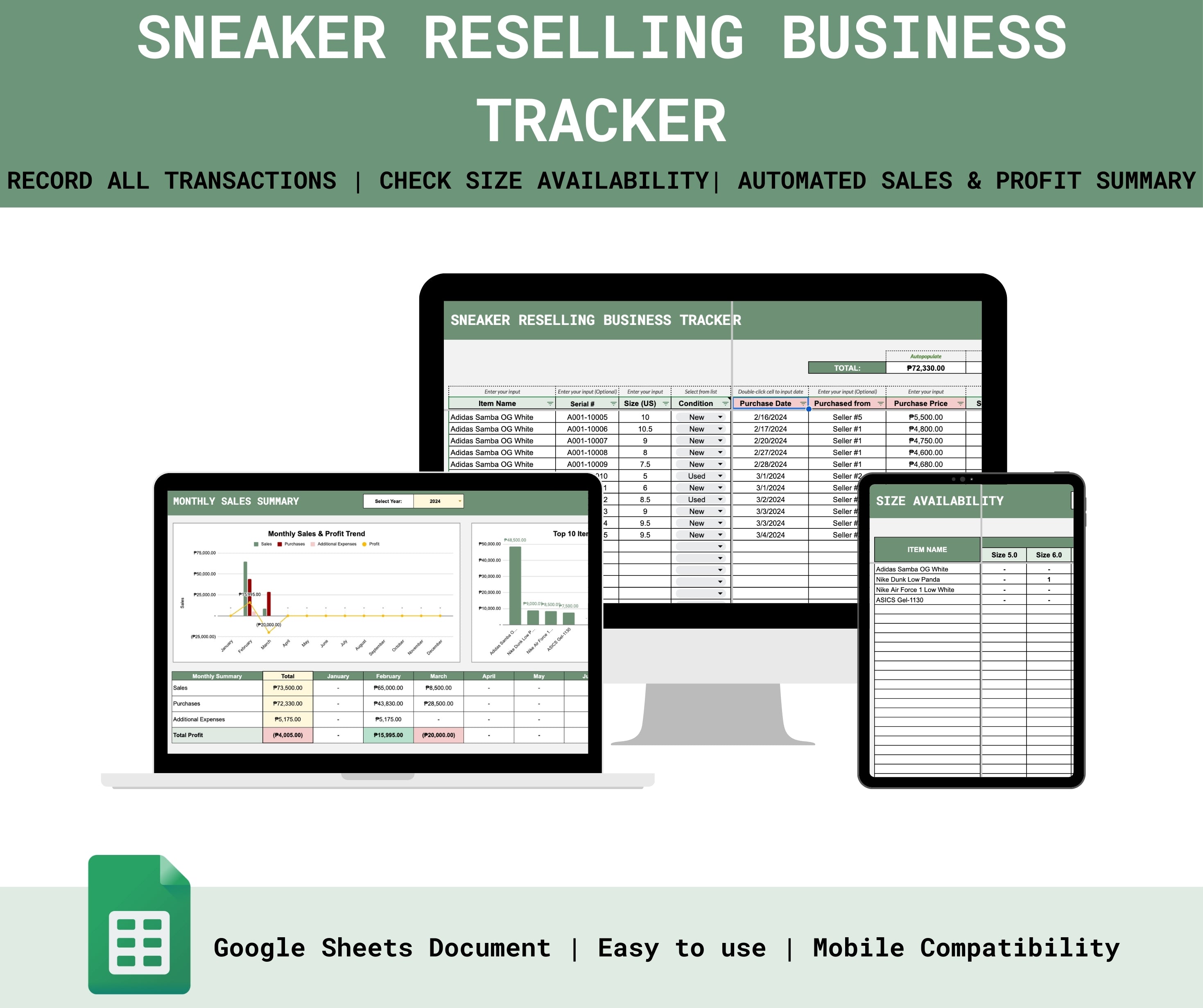 Sneaker Reselling Business Tracker – Spreadsheets PH