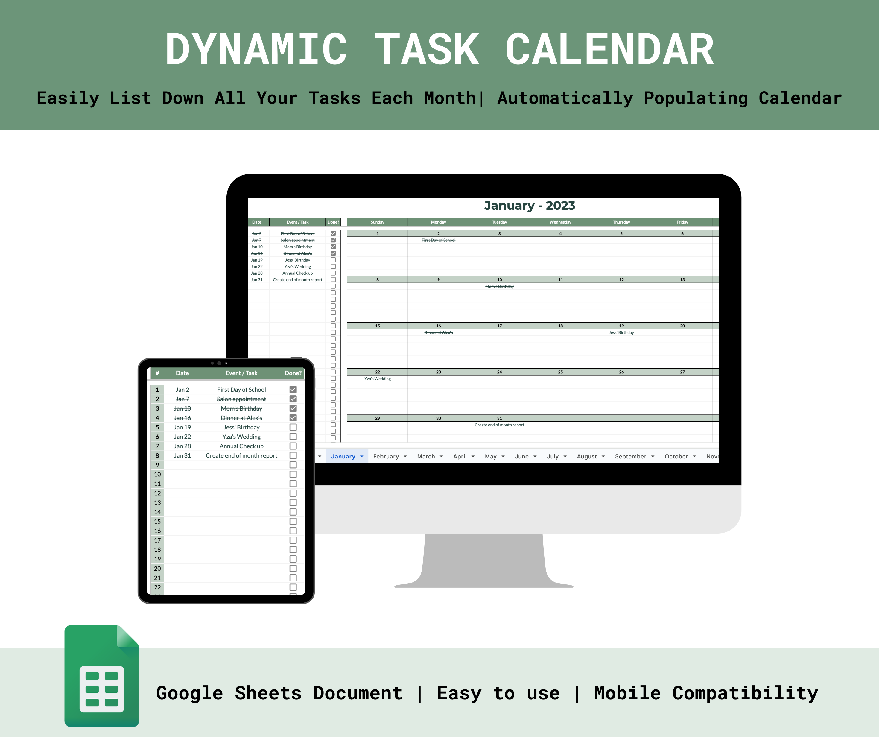 Dynamic Task Calendar – Spreadsheets PH
