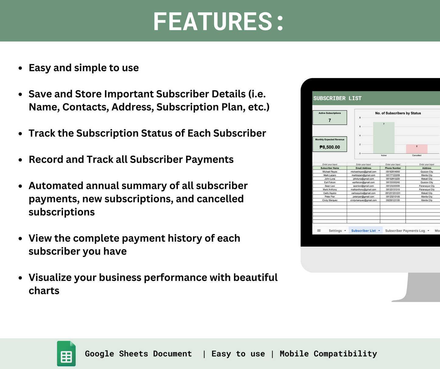 Monthly Subscription Business Payments Tracker