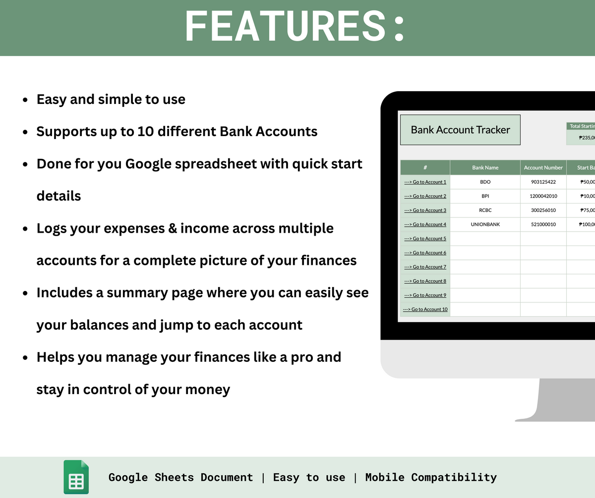 Bank Account Tracker – Spreadsheets PH