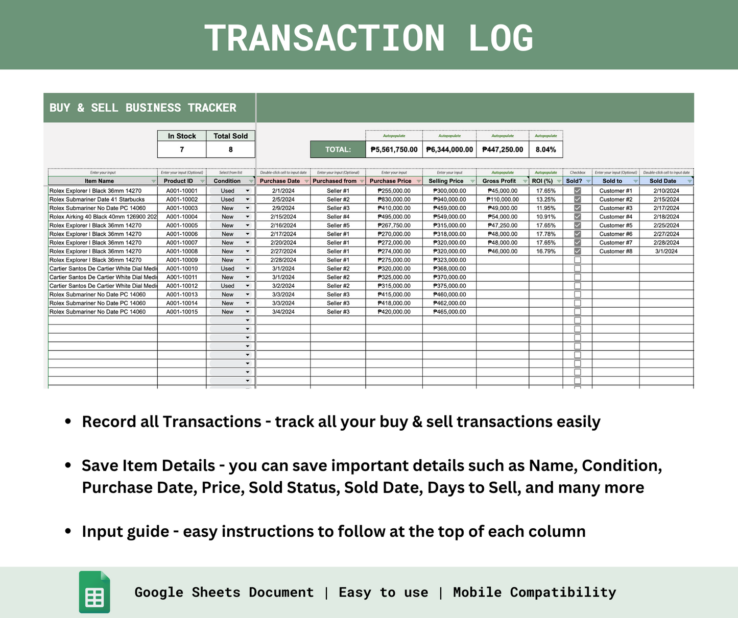 Buy and Sell Business Tracker