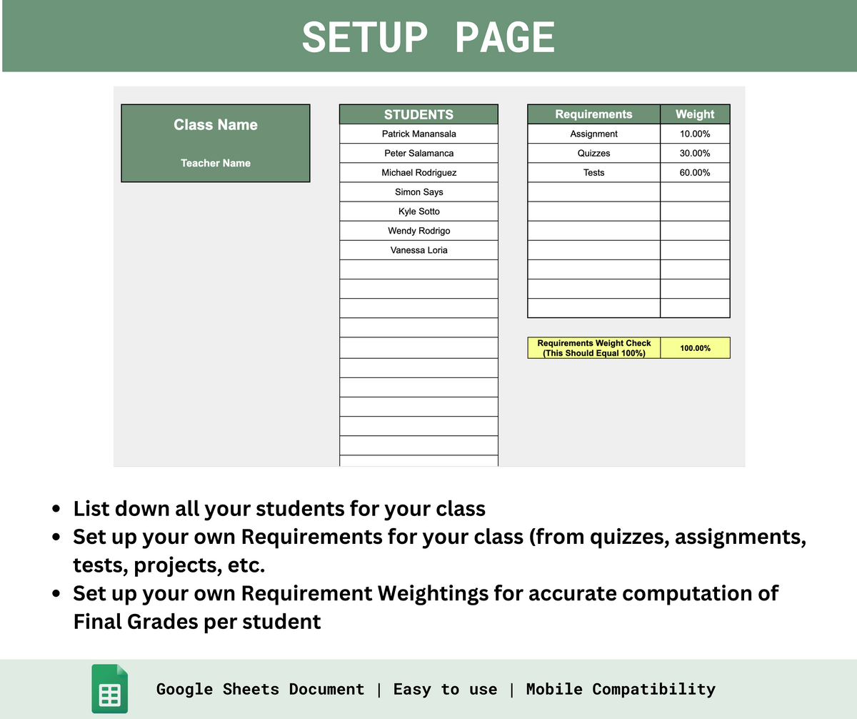 Student Grades Tracker for Teachers – Spreadsheets PH