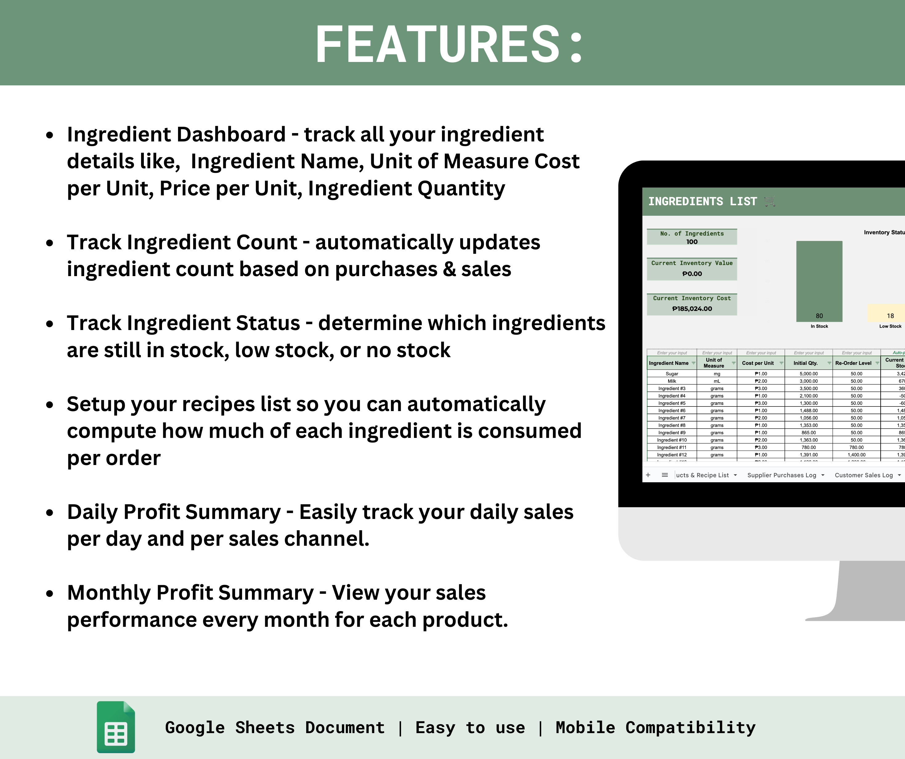 Ingredients-Based Inventory Management System – Spreadsheets PH