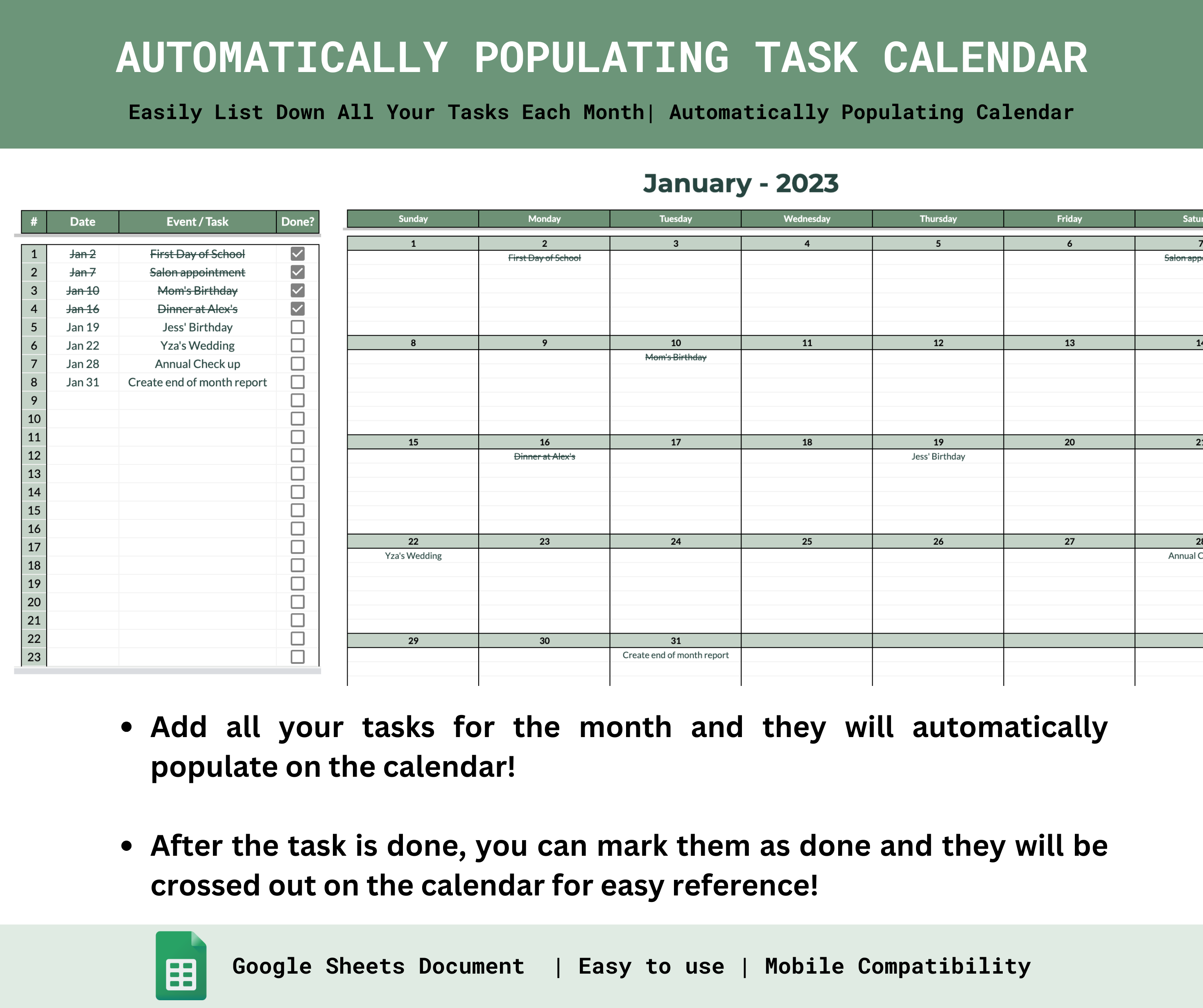Dynamic Task Calendar – Spreadsheets PH