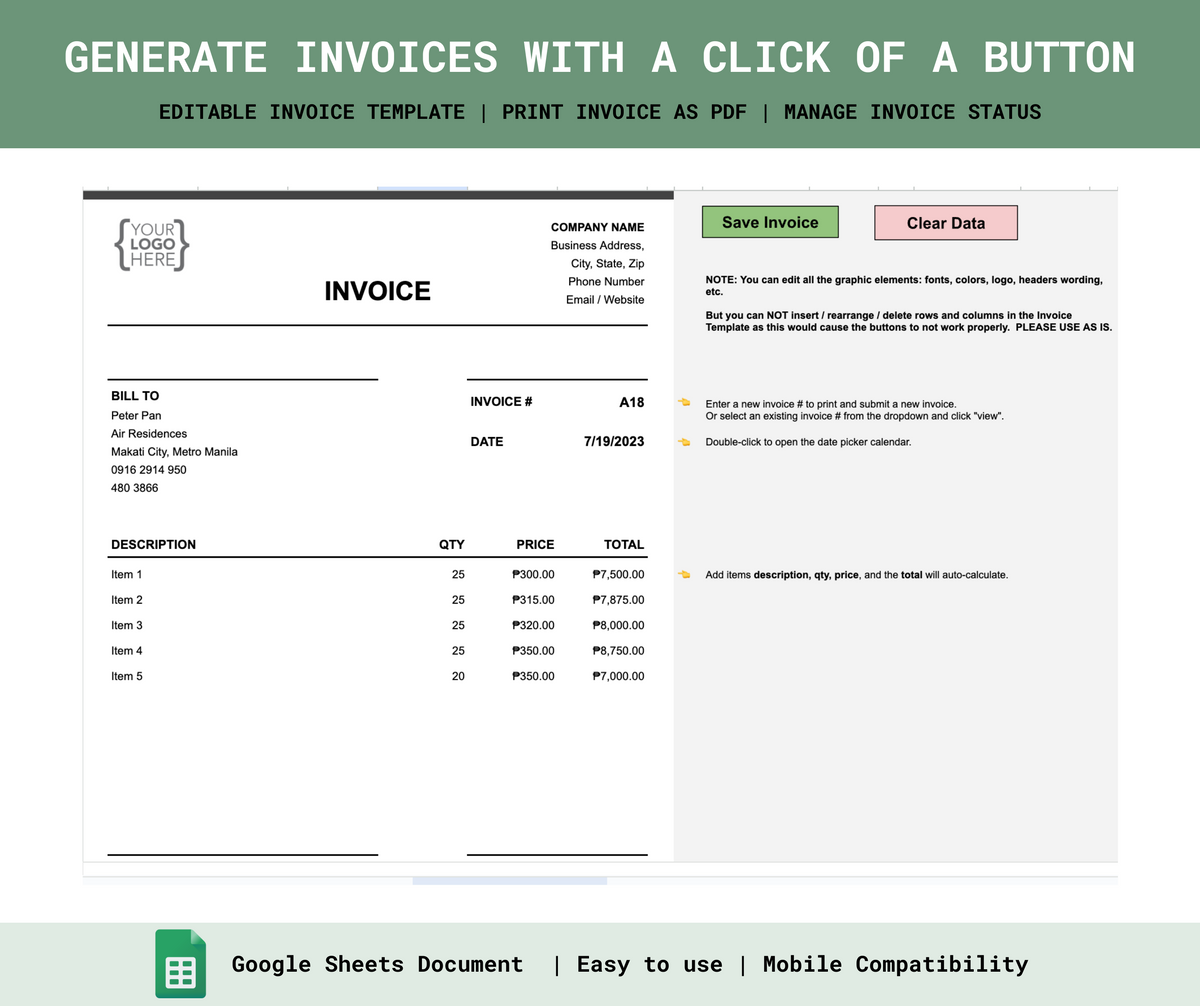 System Generated Invoice Message Invoice Generator and Tracker – Spreadsheets PH