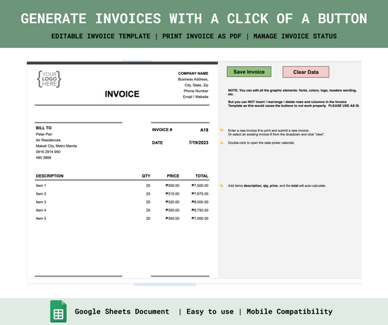 Invoice Generator and Tracker – Spreadsheets PH