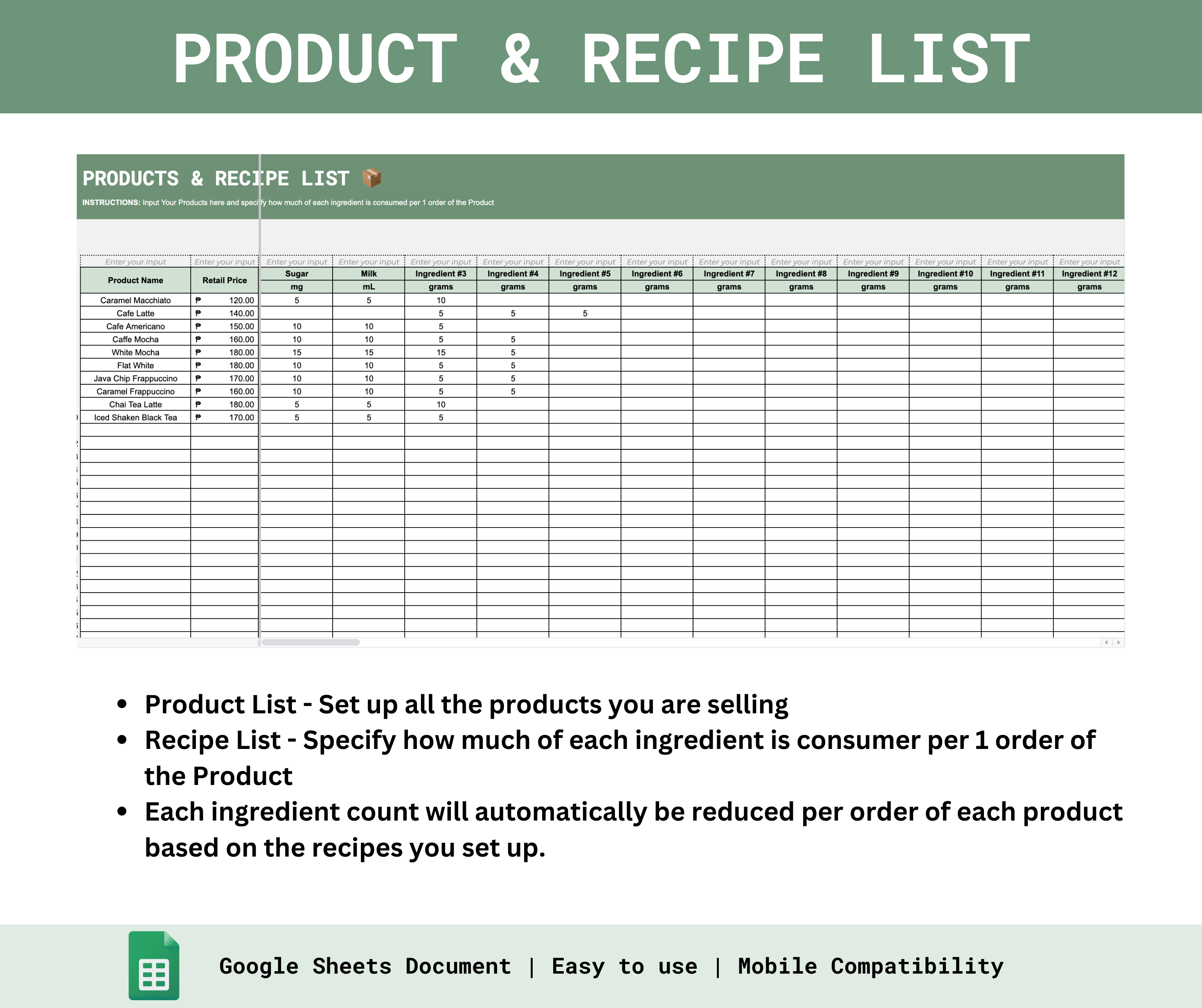 Ingredients-Based Inventory Management System – Spreadsheets PH