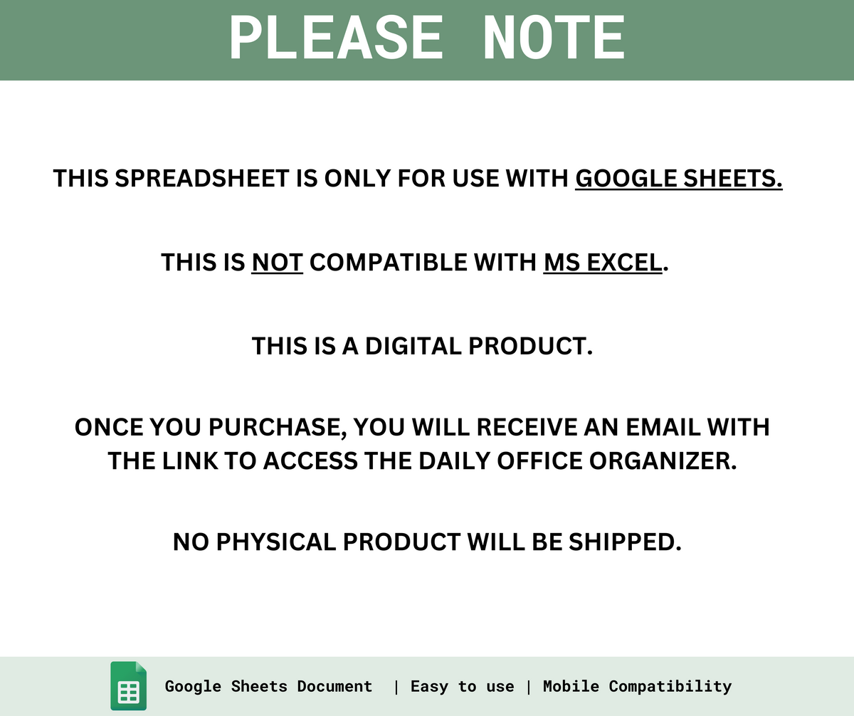 Daily Office Organizer – Spreadsheets PH