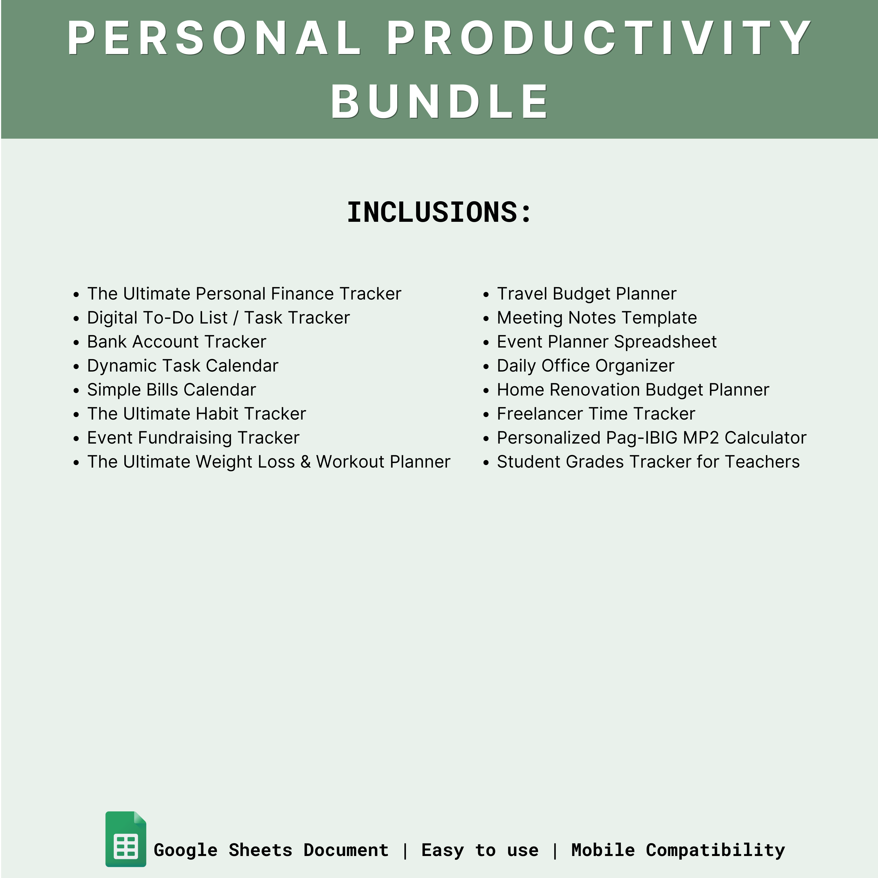 Productivity Bundle Personal Productivity Bundle – Spreadsheets PH