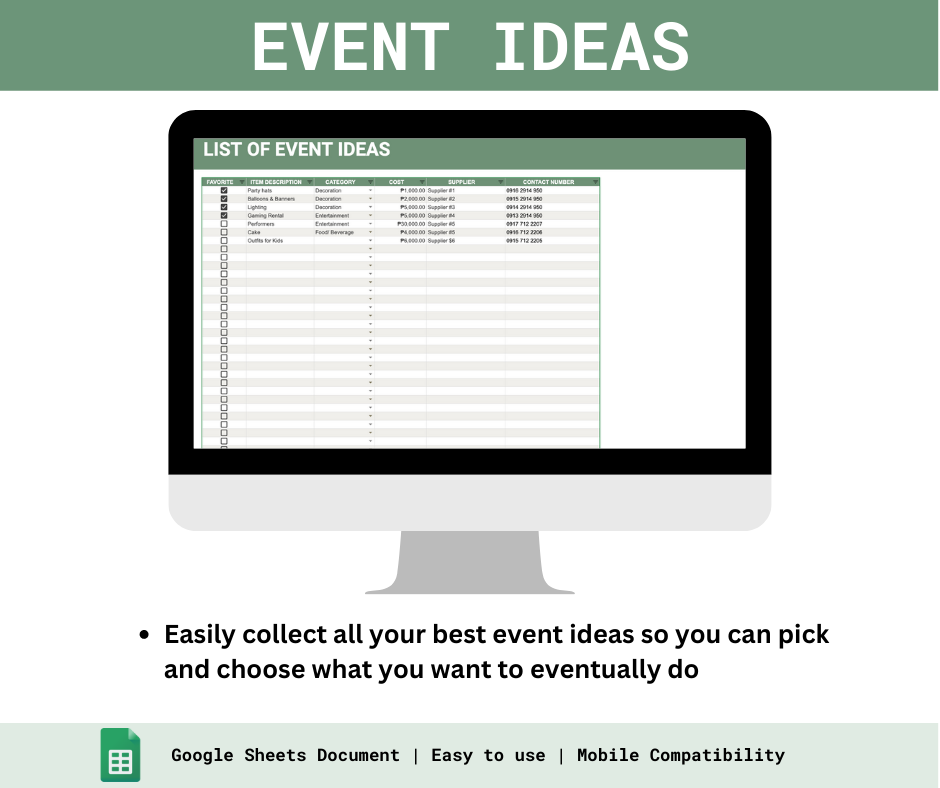 Event Planner Spreadsheet