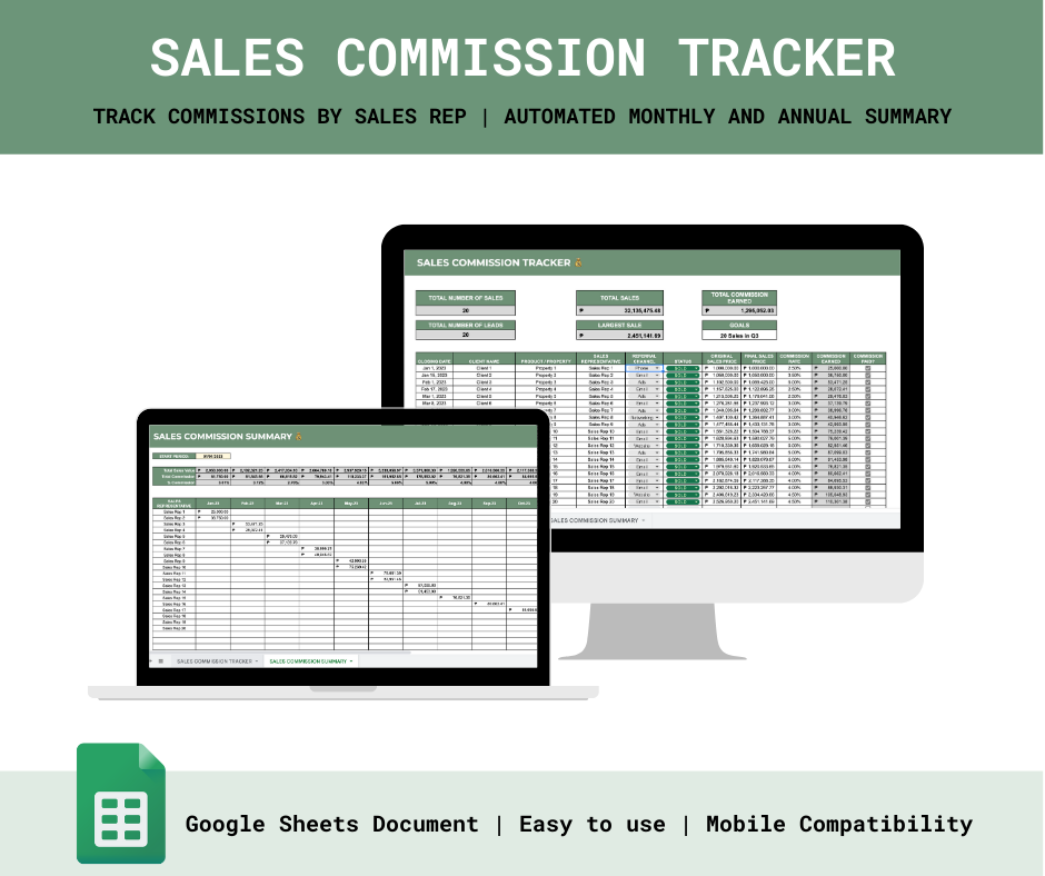 Sales Commisson Log Sales Commissions Tracker – Spreadsheets PH