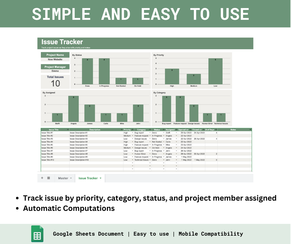 Project Issue Tracker – Spreadsheets PH