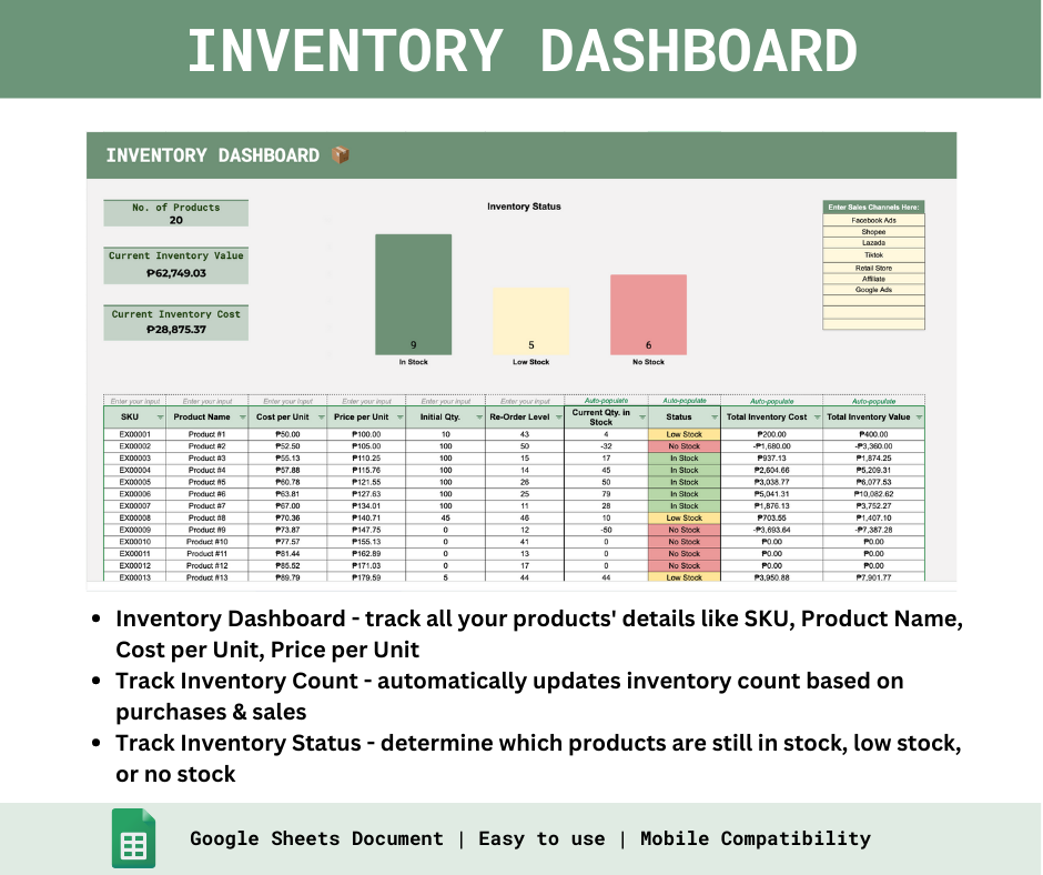 Daily Inventory Update Inventory Management & Sales Tracker β Spreadsheets PH