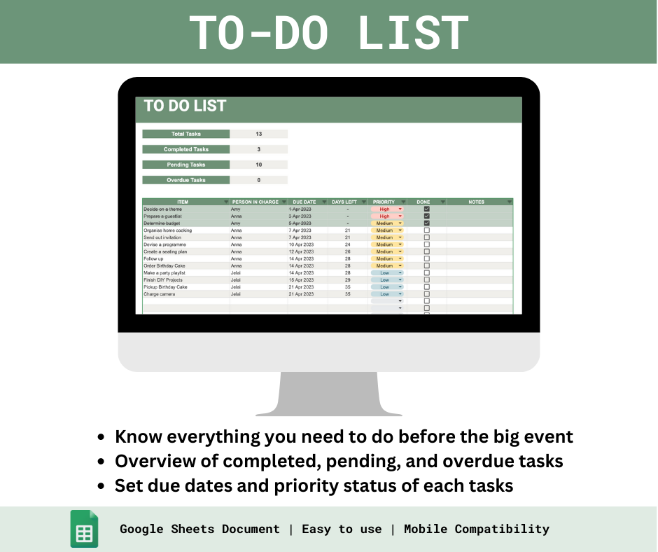 Event Planner Spreadsheet